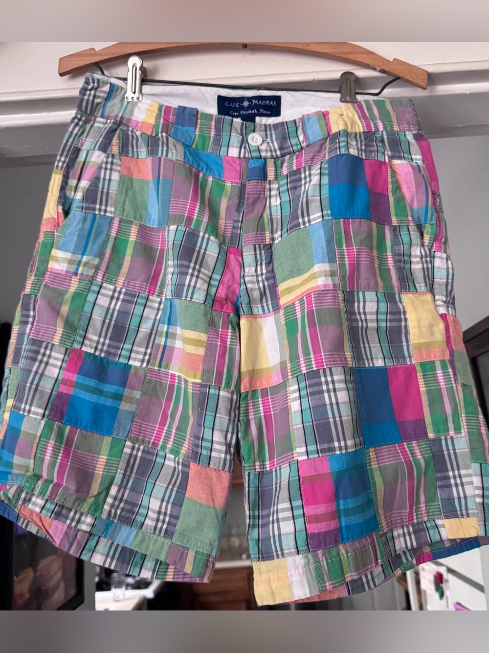 Cape Madras 100% Cotton Patchwork Shorts Women's 6 Multi Plaid Preppy Bermuda